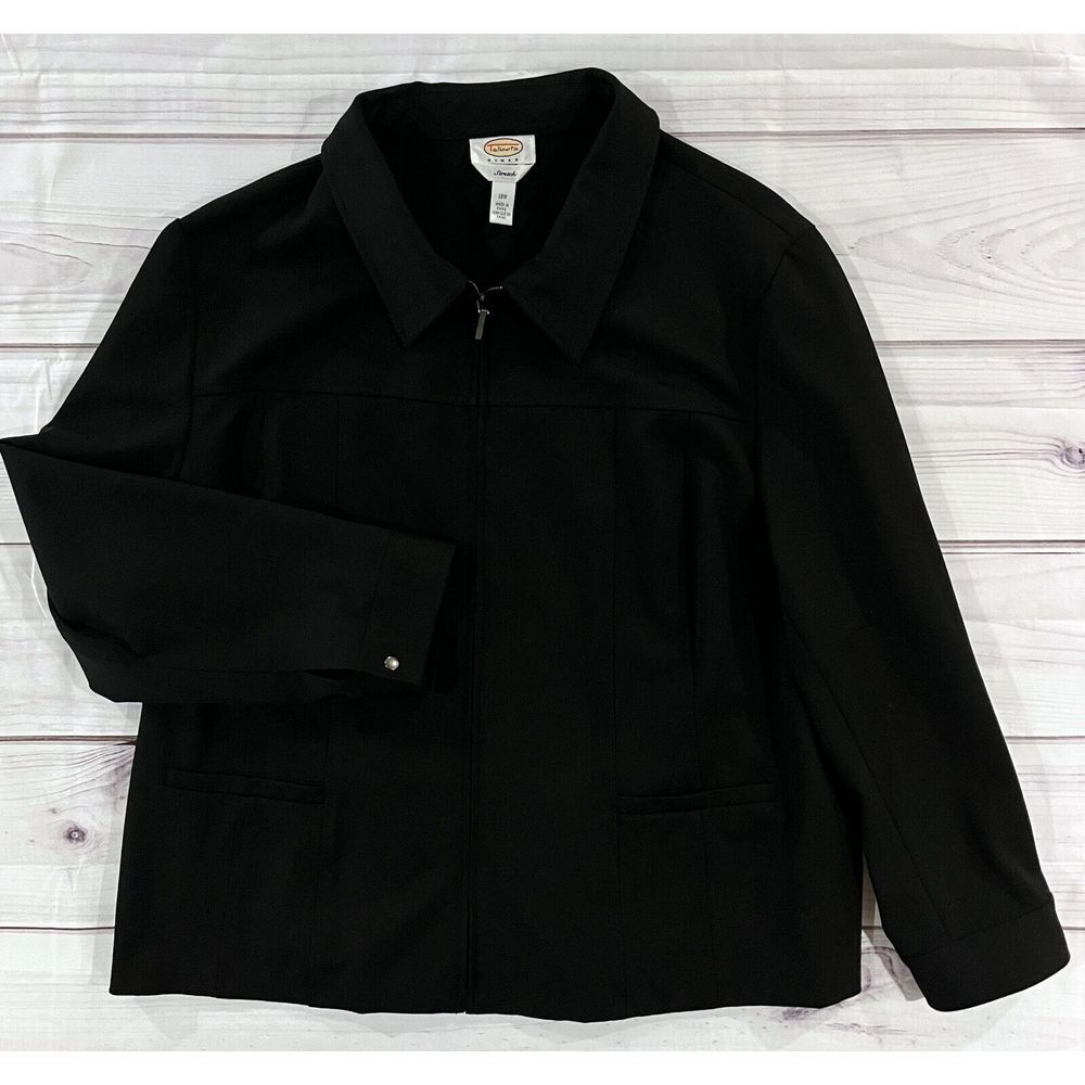 Talbots Jacket Womens Size 18W Black Stretch Classic Long Sleeve Collar Full Zip